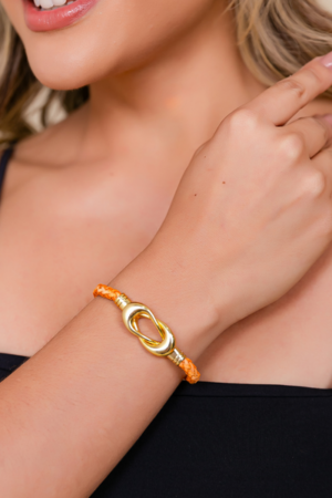 Pulseira fem. em couro infinito laranja