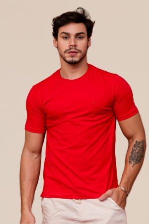 Camiseta Adulto Careca Regular Fit  Vermelha com Bordado no Peito