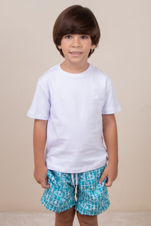 Camiseta Infantil Careca Lisa Regular Fit com Bordado Branca