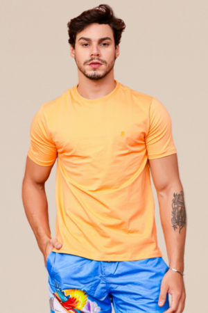 Camiseta Adulto Careca Regular Fit Laranja com Bordado no Peito