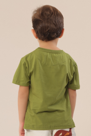 Camiseta Infantil Careca Lisa Regular Fit com Bordado Verde Salvia