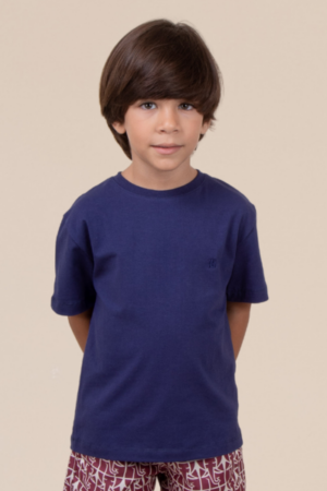 Camiseta Infantil Careca Lisa Regular Fit  com Bordado Marinho