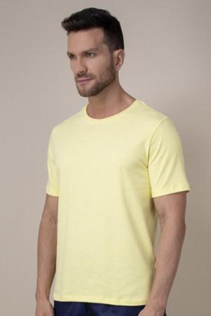 Camiseta Adulto Careca Regular Fit Amarelo Claro com Bordado no Peito